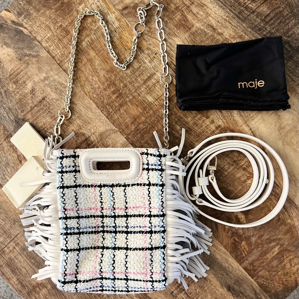 Maje Mini Chain Tweed in Ecru